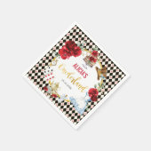 Serviette En Papier Rouge Floral Alice dans l'Onederland Anniversaire (Coin)