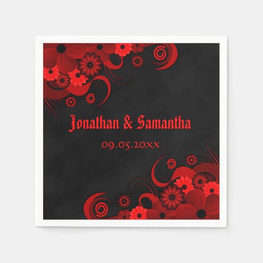 Serviette En Papier Rouge Floral Chalkboard Gothique Papier Mariage Na (Devant)