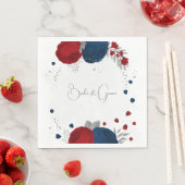 Serviette En Papier rouge foncé & bleu marine fleurs argent mariage (En situation)