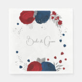 Serviette En Papier rouge foncé & bleu marine fleurs argent mariage (Devant)
