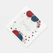 Serviette En Papier rouge foncé & bleu marine fleurs argent mariage (Coin)