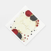 Serviette En Papier rouge foncé et fleurs noires or mariage (Coin)