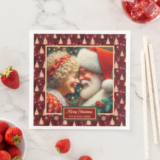 Serviette En Papier Rouge Gold Green Napkins Noël Mr & Mrs Claus (En situation)