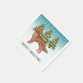 Serviette En Papier Rouge Golden Retriers Bleu hiver Noël (Coin)