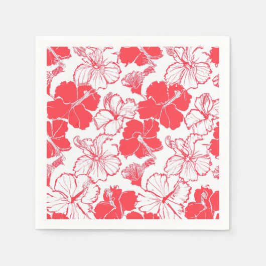 Serviette En Papier Rouge Hibiscus Hawaii fleur Motif Napkins (Devant)