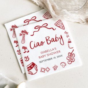 Serviette En Papier Rouge Italien Main Tirée Pizza Ciao Baby shower bé