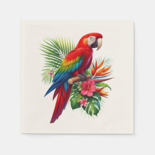 Serviette En Papier Rouge macaw tropical floral