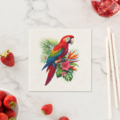 Serviette En Papier Rouge macaw tropical floral (En situation)