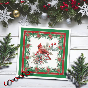 Serviette En Papier Rouge Mockingbird Poinsettia Frontières Vert