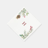 Serviette En Papier Rouge Monogramme Aquarelle Noël Berry vert (Coin)