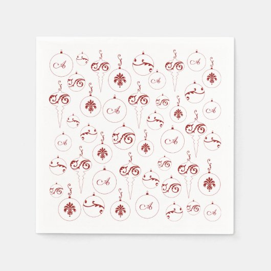 Serviette En Papier Rouge Monogramme Bauble Ornements Motif Noël (Devant)