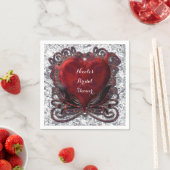 Serviette En Papier Rouge Noir Argent Saint Valentin Coeur Gothique Ro (En situation)