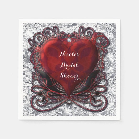 Serviette En Papier Rouge Noir Argent Saint Valentin Coeur Gothique Ro (Devant)