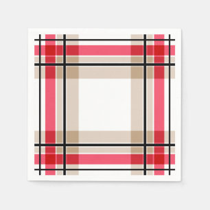Serviette En Papier Rouge noir blanc plaid