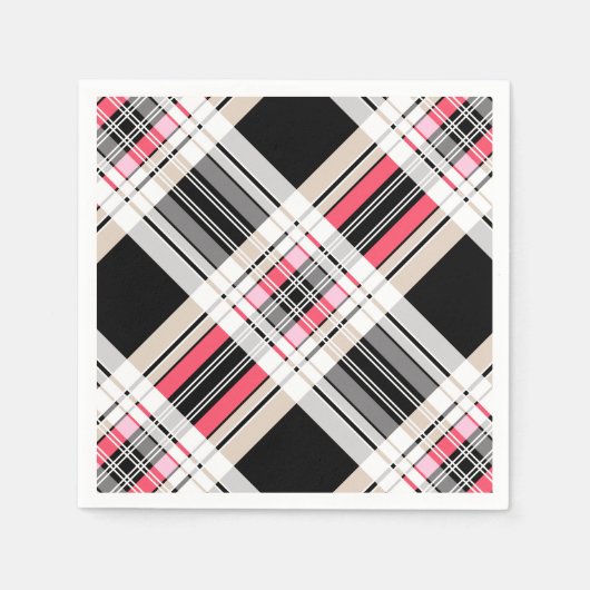 Serviette En Papier Rouge noir blanc plaid (Devant)