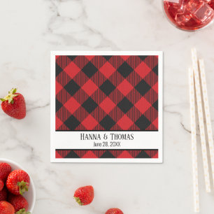 Serviette En Papier Rouge noir Buffalo Plaid Russe Mariage