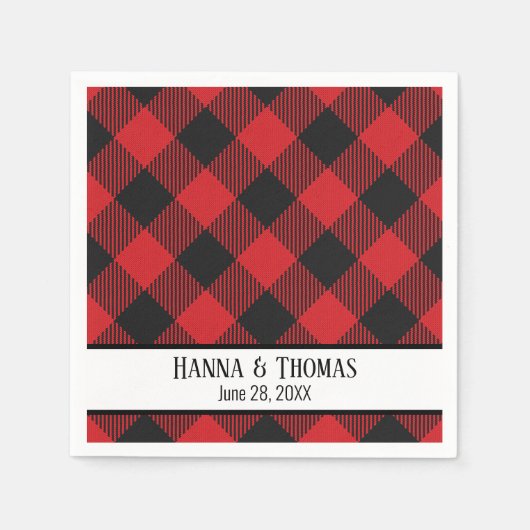 Serviette En Papier Rouge noir Buffalo Plaid Russe Mariage (Devant)