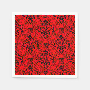 Serviette En Papier Rouge noir crâne Damask Halloween Dark Goth Motif