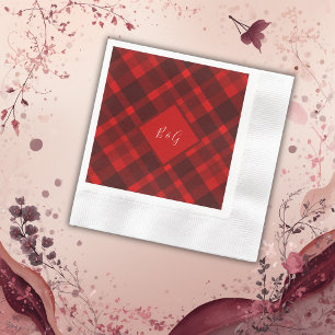 Serviette En Papier rouge noir écossais celtique tartan mariage motif