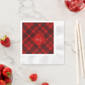 Serviette En Papier rouge noir écossais celtique tartan mariage motif (En situation)