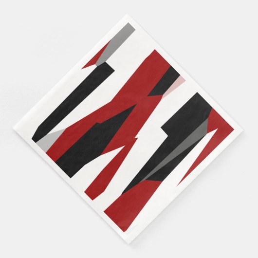 Serviette En Papier Rouge noir et blanc abstrait (Coin)