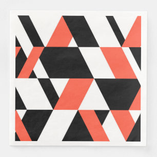 Serviette En Papier Rouge-noir, moderne, tendance, conception géométri