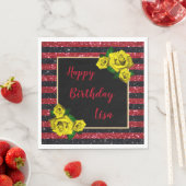 Serviette En Papier Rouge noir Parties scintillant rayures Roses Jaune (En situation)