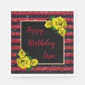 Serviette En Papier Rouge noir Parties scintillant rayures Roses Jaune (Devant)
