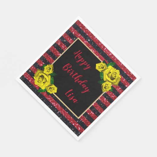 Serviette En Papier Rouge noir Parties scintillant rayures Roses Jaune (Coin)