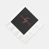 Serviette En Papier Rouge noir Votre nom Monogramme initial Moderne (Coin)