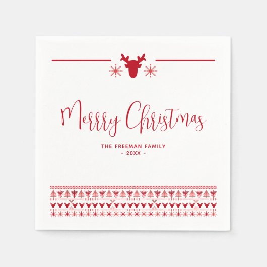 Serviette En Papier Rouge Nordic Joyeux Noël Fête Napkins (Devant)