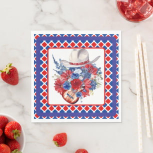 Serviette En Papier Rouge Occidental Blanc Et Bleu