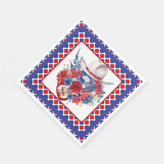 Serviette En Papier Rouge Occidental Blanc Et Bleu (Coin)
