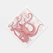 Serviette En Papier Rouge Octopus Carte Vintage Blanc (Coin)