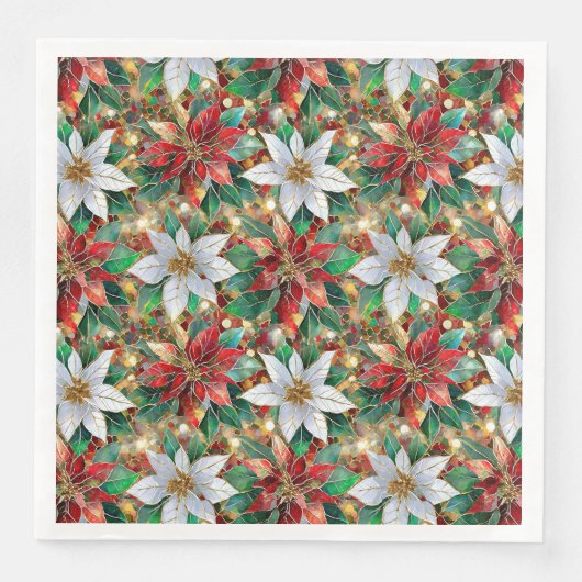 Serviette En Papier Rouge or blanc Poinsettia (Devant)