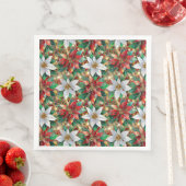 Serviette En Papier Rouge or blanc Poinsettia (En situation)