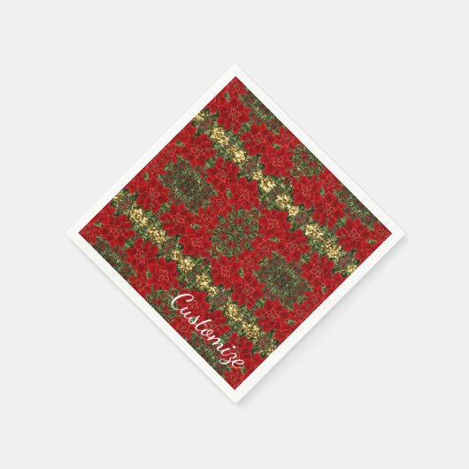 Serviette En Papier Rouge & Or Poinsettia Motif Napkins (Coin)