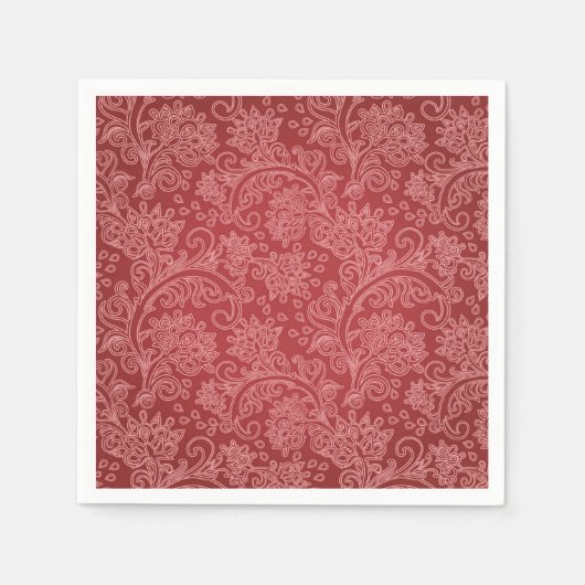 Serviette En Papier Rouge Paisley Damask Designer Floral Classic (Devant)
