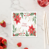 Serviette En Papier Rouge Poinsettia Noël Napkin (En situation)