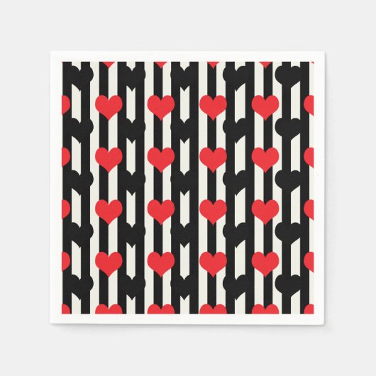Serviette En Papier Rouge rayé Noir Amour Coeur Motif Design (Devant)