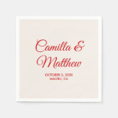 Serviette En Papier Rouge Romantique Script Mariage personnalisé servi (Devant)