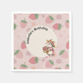 Serviette En Papier Rouge rose Deux fraises sucrées 2e fête d'annivers (Devant)