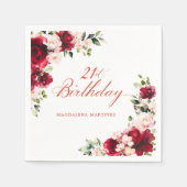 Serviette En Papier Rouge rose Floral 21e anniversaire Cocktail person (Devant)