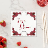 Serviette En Papier Rouge Rose Floral thème Mariage (En situation)