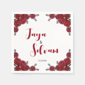 Serviette En Papier Rouge Rose Floral thème Mariage (Devant)