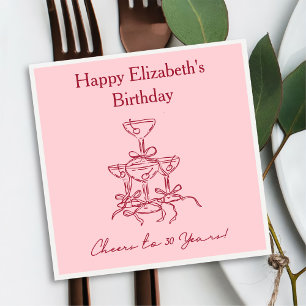 Serviette En Papier Rouge&rose moderne Cheers à 30 ans Anniversaire Na
