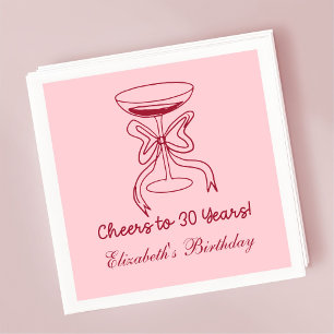 Serviette En Papier Rouge&rose moderne Cheers à 30 ans Anniversaire Na