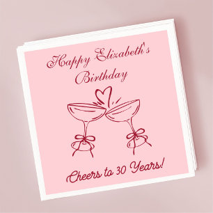 Serviette En Papier Rouge&rose moderne Cheers à 30 ans Anniversaire Na