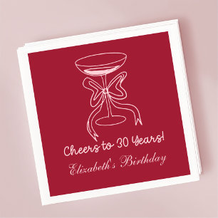 Serviette En Papier Rouge&rose moderne Cheers à 30 ans Anniversaire Na