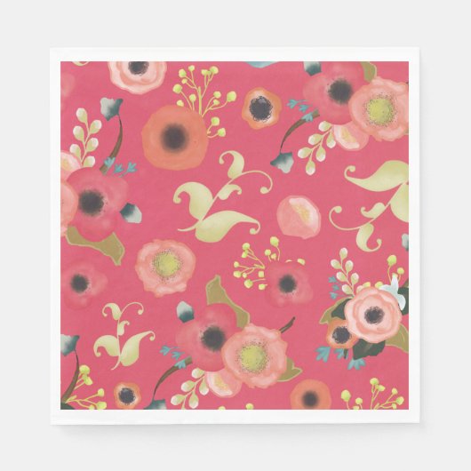 Serviette En Papier Rouge rose moderne Floral Party (Devant)